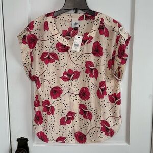 NWT CABI | Cream Pink Floral Top Blouse Shirt Whimsy Print Short Sleeve
